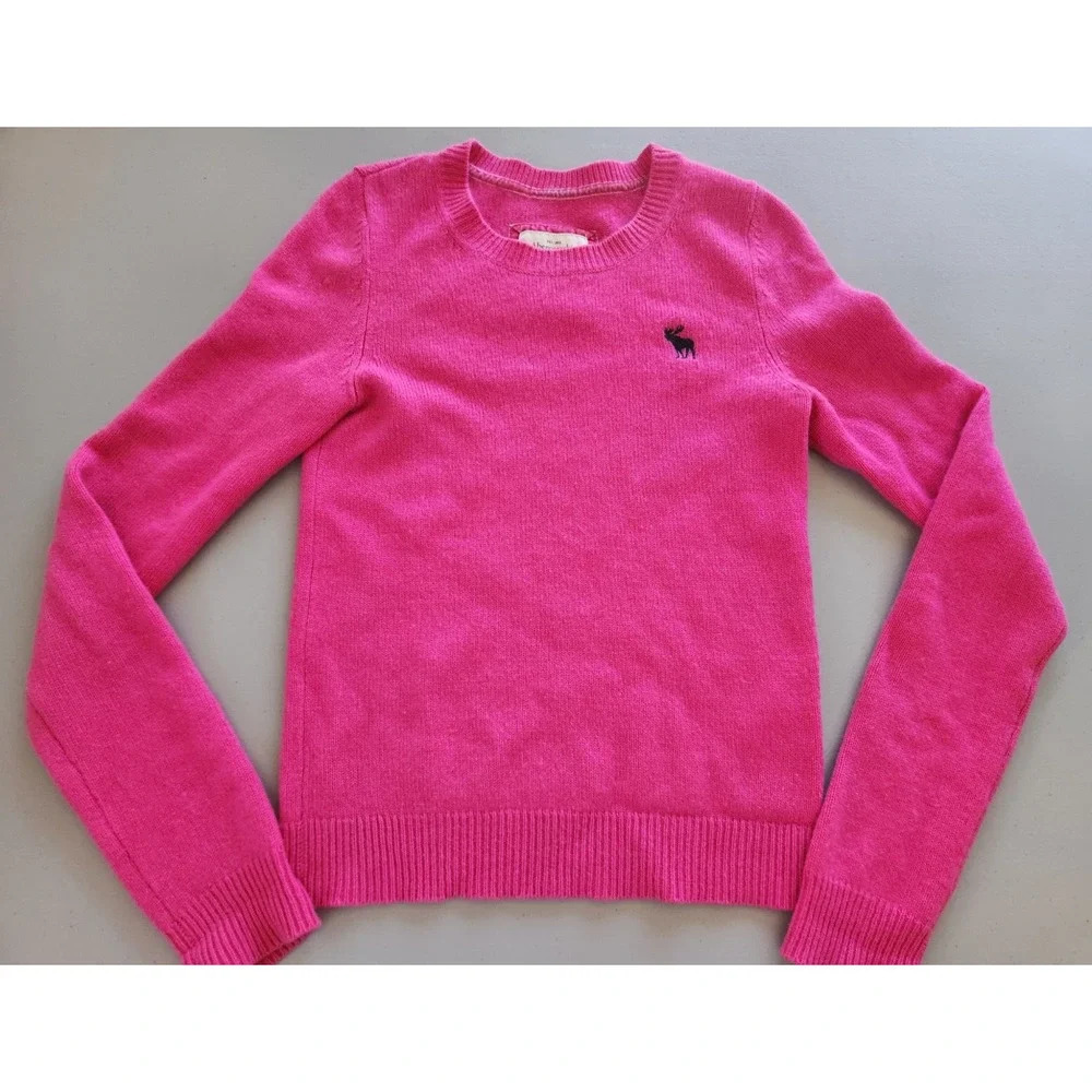 Abercrombie Fitch Vintage 100% Cashmere Crewneck Sweater Size XS Hot Pink